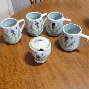 Vintage hand painted Buchan thistle stoneware. Portobello Scotland. Authentic